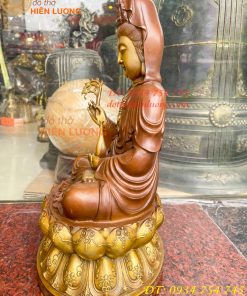 Bộ Tượng Phật Ta Bà Tam Thánh Bằng Đồng Áo Nâu Cao 40cm