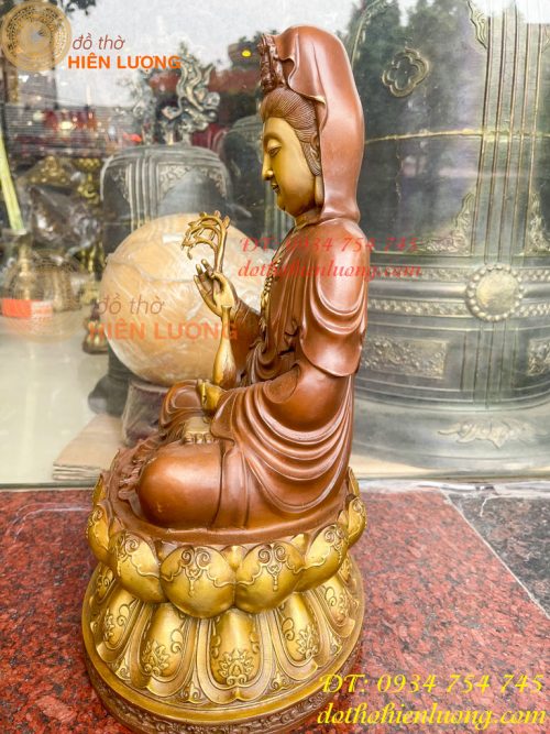 Bộ Tượng Phật Ta Bà Tam Thánh Bằng Đồng Áo Nâu Cao 40cm