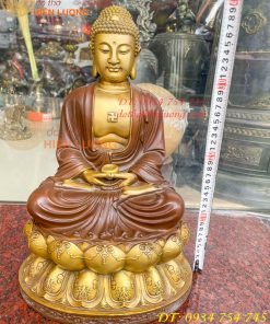 Bộ Tượng Phật Ta Bà Tam Thánh Bằng Đồng Áo Nâu Cao 40cm