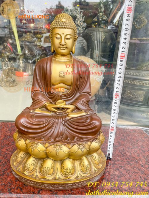 Bộ Tượng Phật Ta Bà Tam Thánh Bằng Đồng Áo Nâu Cao 40cm