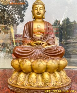 Bộ Tượng Phật Ta Bà Tam Thánh Bằng Đồng Áo Nâu Cao 40cm