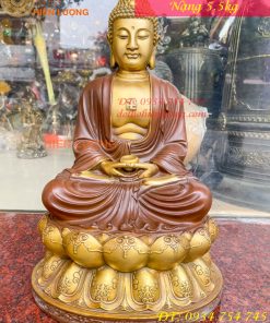 Bộ Tượng Phật Ta Bà Tam Thánh Bằng Đồng Áo Nâu Cao 40cm