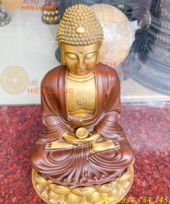 Bộ Tượng Phật Ta Bà Tam Thánh Bằng Đồng Áo Nâu Cao 40cm