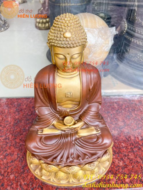 Bộ Tượng Phật Ta Bà Tam Thánh Bằng Đồng Áo Nâu Cao 40cm