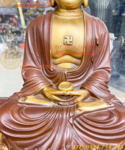 Bộ Tượng Phật Ta Bà Tam Thánh Bằng Đồng Áo Nâu Cao 40cm