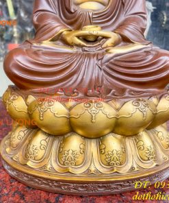 Bộ Tượng Phật Ta Bà Tam Thánh Bằng Đồng Áo Nâu Cao 40cm