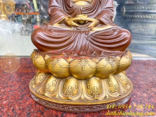 Bộ Tượng Phật Ta Bà Tam Thánh Bằng Đồng Áo Nâu Cao 40cm