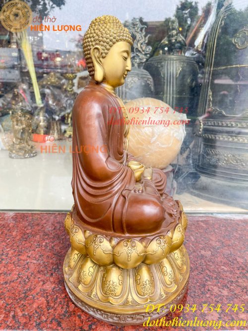 Bộ Tượng Phật Ta Bà Tam Thánh Bằng Đồng Áo Nâu Cao 40cm
