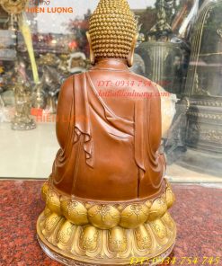 Bộ Tượng Phật Ta Bà Tam Thánh Bằng Đồng Áo Nâu Cao 40cm