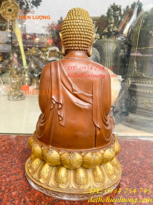 Bộ Tượng Phật Ta Bà Tam Thánh Bằng Đồng Áo Nâu Cao 40cm
