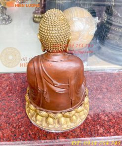 Bộ Tượng Phật Ta Bà Tam Thánh Bằng Đồng Áo Nâu Cao 40cm
