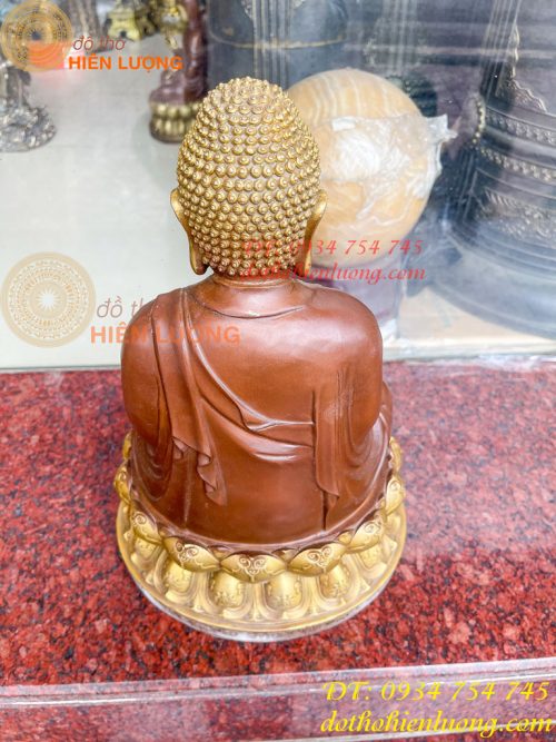 Bộ Tượng Phật Ta Bà Tam Thánh Bằng Đồng Áo Nâu Cao 40cm