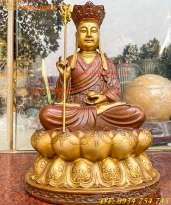 Bộ Tượng Phật Ta Bà Tam Thánh Bằng Đồng Áo Nâu Cao 40cm