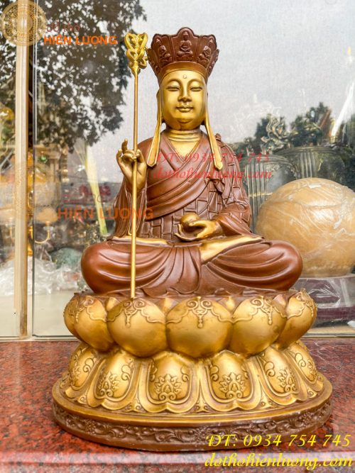 Bộ Tượng Phật Ta Bà Tam Thánh Bằng Đồng Áo Nâu Cao 40cm