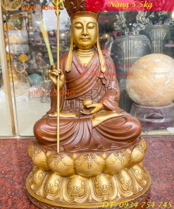 Bộ Tượng Phật Ta Bà Tam Thánh Bằng Đồng Áo Nâu Cao 40cm