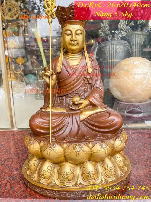 Bộ Tượng Phật Ta Bà Tam Thánh Bằng Đồng Áo Nâu Cao 40cm