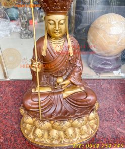 Bộ Tượng Phật Ta Bà Tam Thánh Bằng Đồng Áo Nâu Cao 40cm