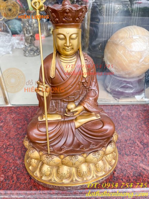 Bộ Tượng Phật Ta Bà Tam Thánh Bằng Đồng Áo Nâu Cao 40cm