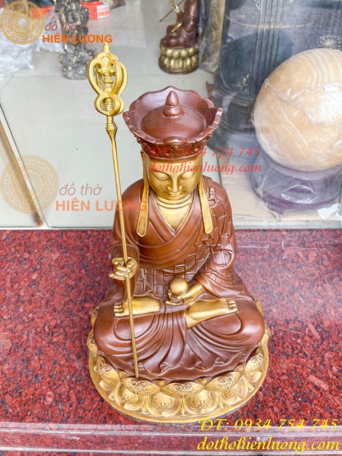 Bộ Tượng Phật Ta Bà Tam Thánh Bằng Đồng Áo Nâu Cao 40cm