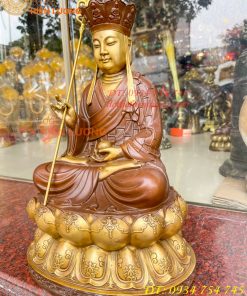 Bộ Tượng Phật Ta Bà Tam Thánh Bằng Đồng Áo Nâu Cao 40cm