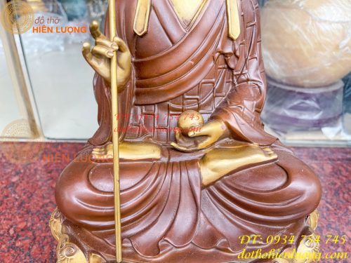 Bộ Tượng Phật Ta Bà Tam Thánh Bằng Đồng Áo Nâu Cao 40cm