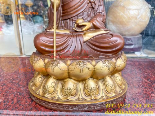 Bộ Tượng Phật Ta Bà Tam Thánh Bằng Đồng Áo Nâu Cao 40cm