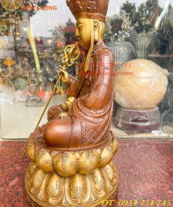 Bộ Tượng Phật Ta Bà Tam Thánh Bằng Đồng Áo Nâu Cao 40cm