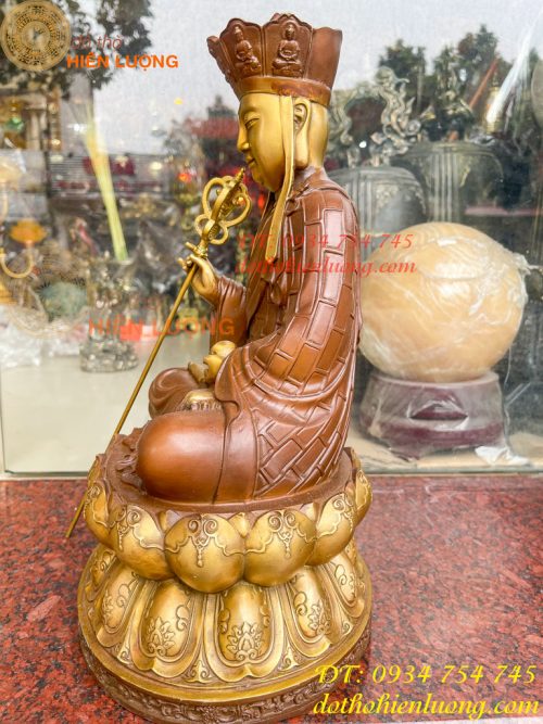 Bộ Tượng Phật Ta Bà Tam Thánh Bằng Đồng Áo Nâu Cao 40cm