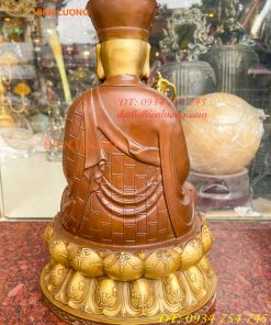 Bộ Tượng Phật Ta Bà Tam Thánh Bằng Đồng Áo Nâu Cao 40cm