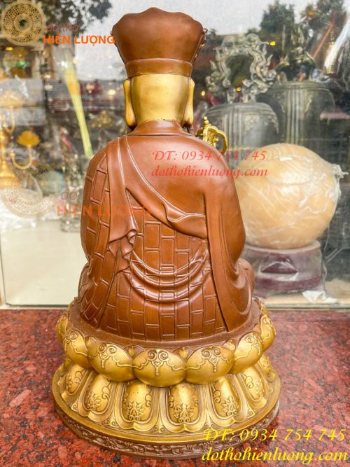 Bộ Tượng Phật Ta Bà Tam Thánh Bằng Đồng Áo Nâu Cao 40cm