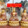 Bộ tượng phật ta bà tam thánh bằng đồng áo nâu cao 30cm, nặng 7,5kg
