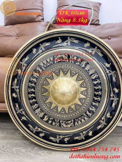 Cồng chiêng Tây nguyên họa tiết hoa văn trống đồng đk 60cm, nặng 8,3kg