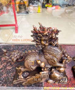 Đôi Hỏa Kỳ Lân Bằng Đồng Ôm Hũ Vàng Và Hồ Lô Cao 30cm