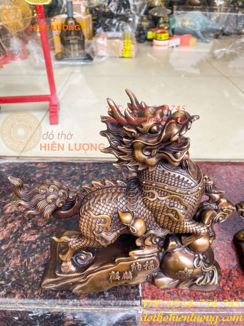 Đôi Hỏa Kỳ Lân Bằng Đồng Ôm Hũ Vàng Và Hồ Lô Cao 30cm