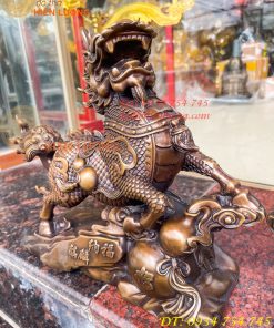 Đôi Hỏa Kỳ Lân Bằng Đồng Ôm Hũ Vàng Và Hồ Lô Cao 30cm