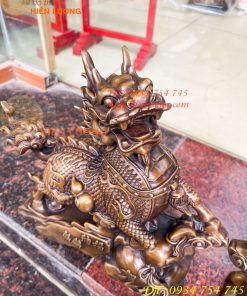 Đôi Hỏa Kỳ Lân Bằng Đồng Ôm Hũ Vàng Và Hồ Lô Cao 30cm