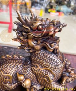 Đôi Hỏa Kỳ Lân Bằng Đồng Ôm Hũ Vàng Và Hồ Lô Cao 30cm