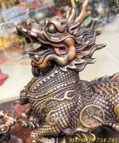 Đôi Hỏa Kỳ Lân Bằng Đồng Ôm Hũ Vàng Và Hồ Lô Cao 30cm