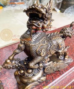 Đôi Hỏa Kỳ Lân Bằng Đồng Ôm Hũ Vàng Và Hồ Lô Cao 30cm