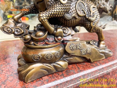 Đôi Hỏa Kỳ Lân Bằng Đồng Ôm Hũ Vàng Và Hồ Lô Cao 30cm