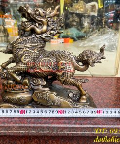 Đôi Hỏa Kỳ Lân Bằng Đồng Ôm Hũ Vàng Và Hồ Lô Cao 30cm