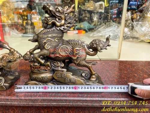Đôi Hỏa Kỳ Lân Bằng Đồng Ôm Hũ Vàng Và Hồ Lô Cao 30cm