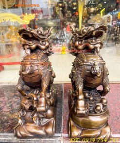 Đôi Hỏa Kỳ Lân Bằng Đồng Ôm Hũ Vàng Và Hồ Lô Cao 30cm