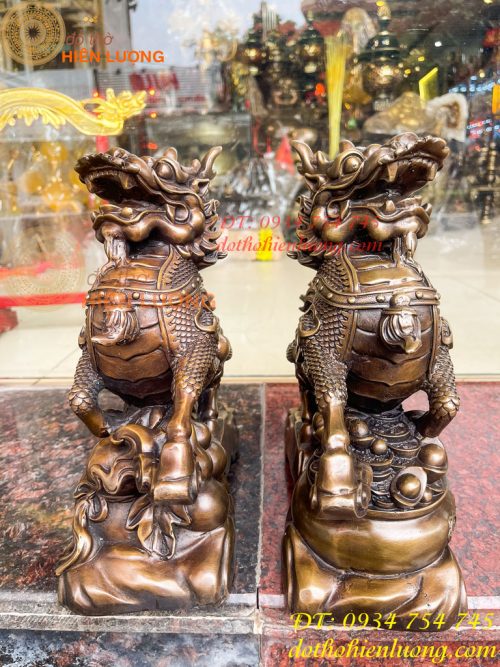 Đôi Hỏa Kỳ Lân Bằng Đồng Ôm Hũ Vàng Và Hồ Lô Cao 30cm