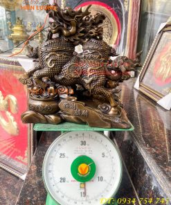 Đôi Hỏa Kỳ Lân Bằng Đồng Ôm Hũ Vàng Và Hồ Lô Cao 30cm