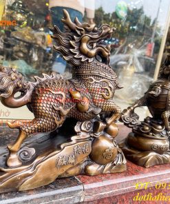 Đôi Hỏa Kỳ Lân Bằng Đồng Ôm Hũ Vàng Và Hồ Lô Cao 30cm