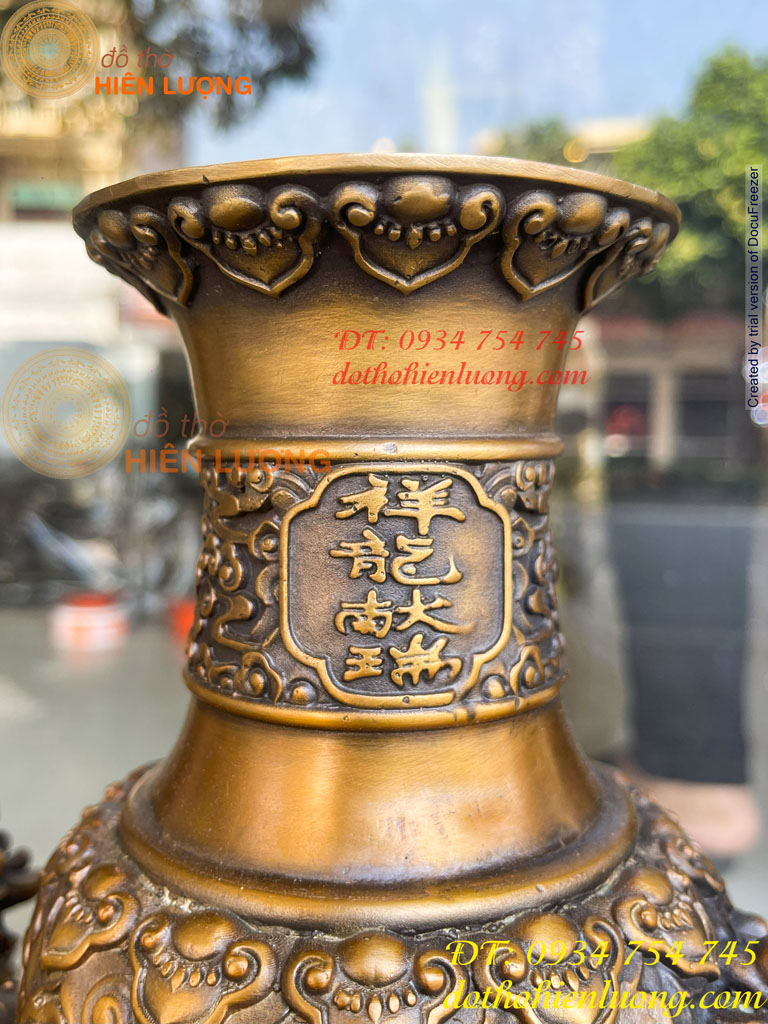 Đôi Lục Bình Rồng Nổi Bằng Đồng Hun Cao 38cm, nặng 8kg