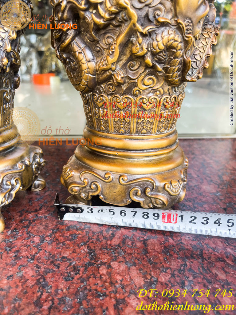 Đôi Lục Bình Rồng Nổi Bằng Đồng Hun Cao 38cm, nặng 8kg