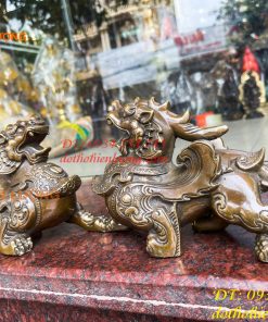 Đôi Tỳ Hưu Có Cánh Bằng Đồng Hun Cao 14cm, nặng 2,5kg