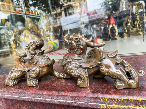 Đôi Tỳ Hưu Có Cánh Bằng Đồng Hun Cao 14cm, nặng 2,5kg